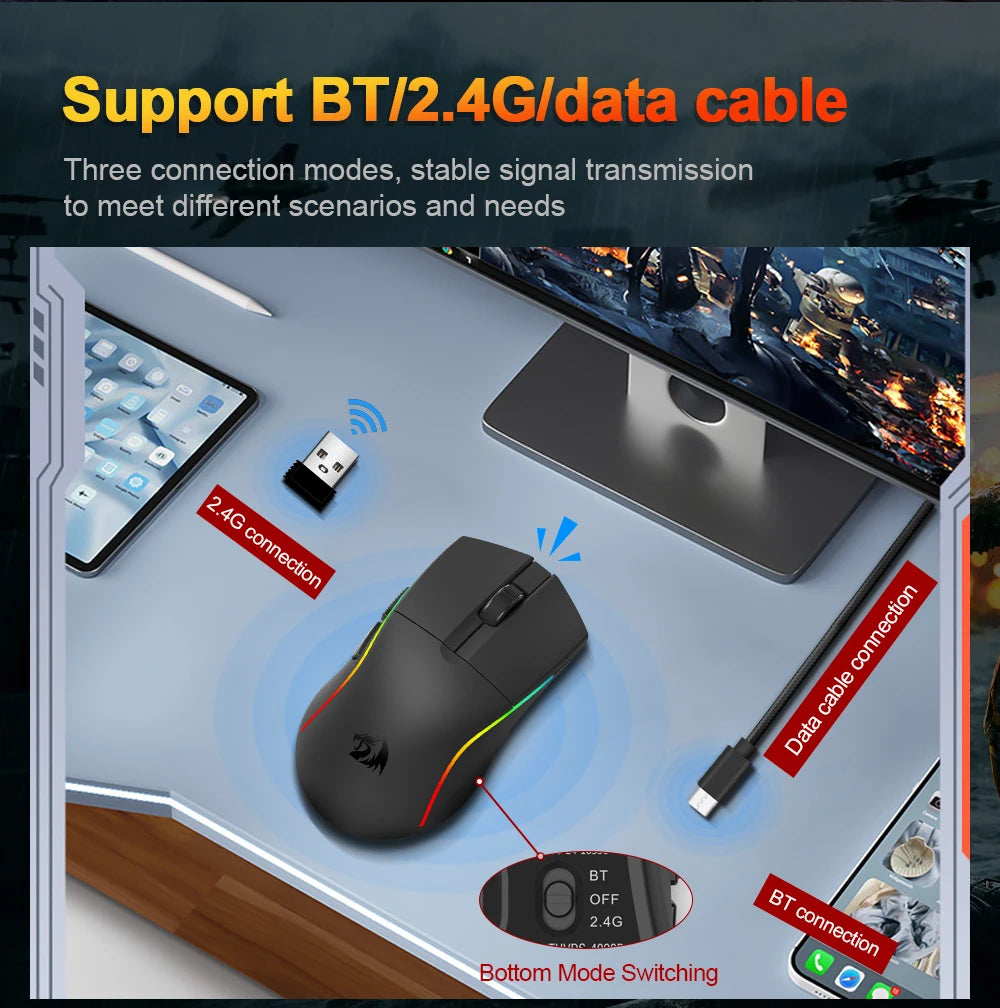 REDRAGON DEICIDE M816 PRO RGB USB Support Bluetooth 2.4G Wireless Gaming Mouse 26000 DPI 6 buttons for gamer Wired Mice Computer