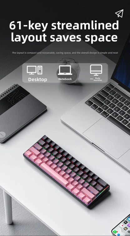 Wireless Gaming Mechanical Keyboard  Bluetooth 60 Percent RGB White Triple Mode Portable Keyboards  key board claviers teclado