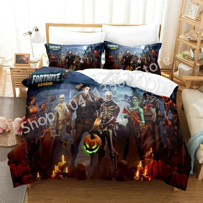 F-Fortnite 3PCS Bedding Set Battle Royale Kids Duvet Cover Quilt Pillowcase Double Size Victory Game Bedroom Linen Decoration