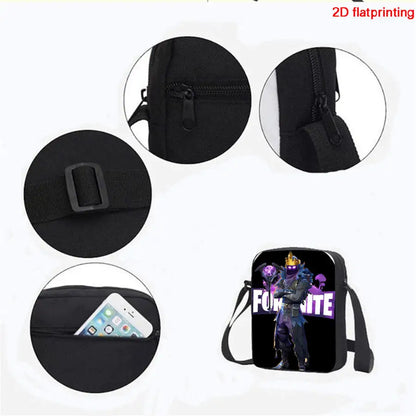 FORTNITE 3-Piece Lightweight Backpack Set with Front Pocket, Crossbody Bag & Pencil Case for Ages 5-10 Boys and Girls, Includes Free 3D Printed Keychain