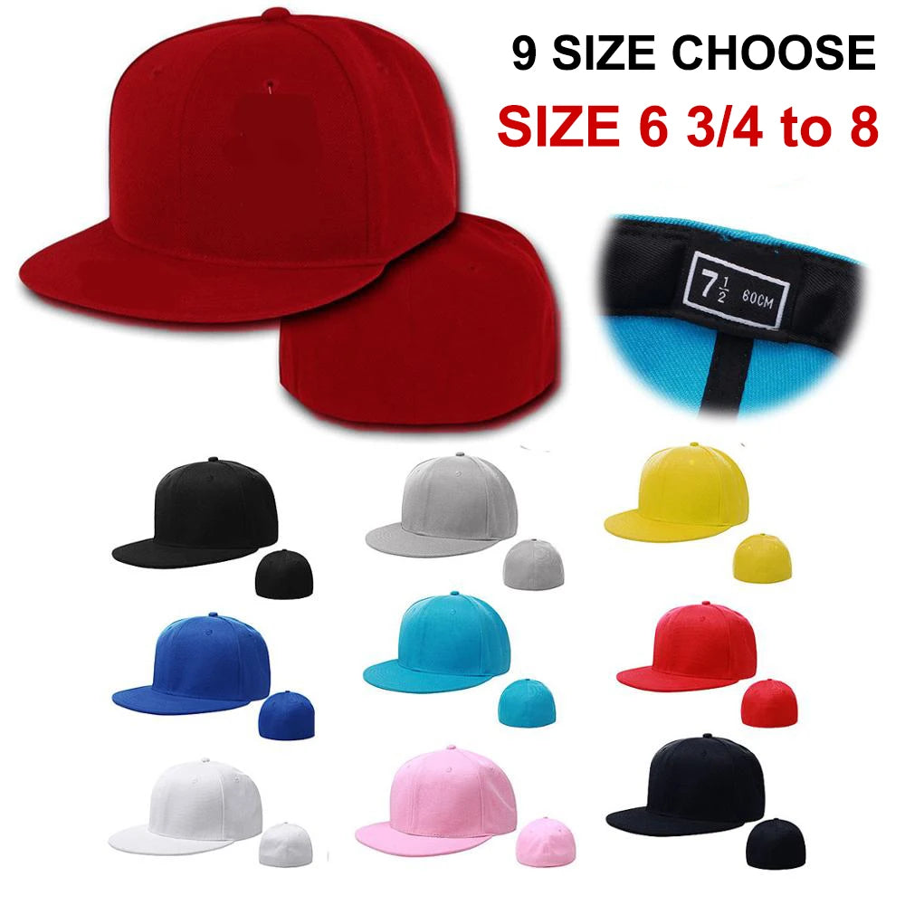 Casquette ajustée entièrement fermée, taille New York Plus Large, style « trucker » pour homme, visière plate, style hip-hop, unie, à fermeture à pression, sans logo, visière plate, bord large, style Era
