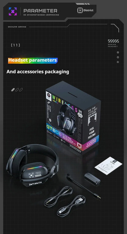 ONIKUMA Wireless Gaming Headset 2.4G/Wired/Bluetooth 3 Modes Bendable HD Mic Soft Ear Pads Immersive Sound for PC/PS4/5 GT808