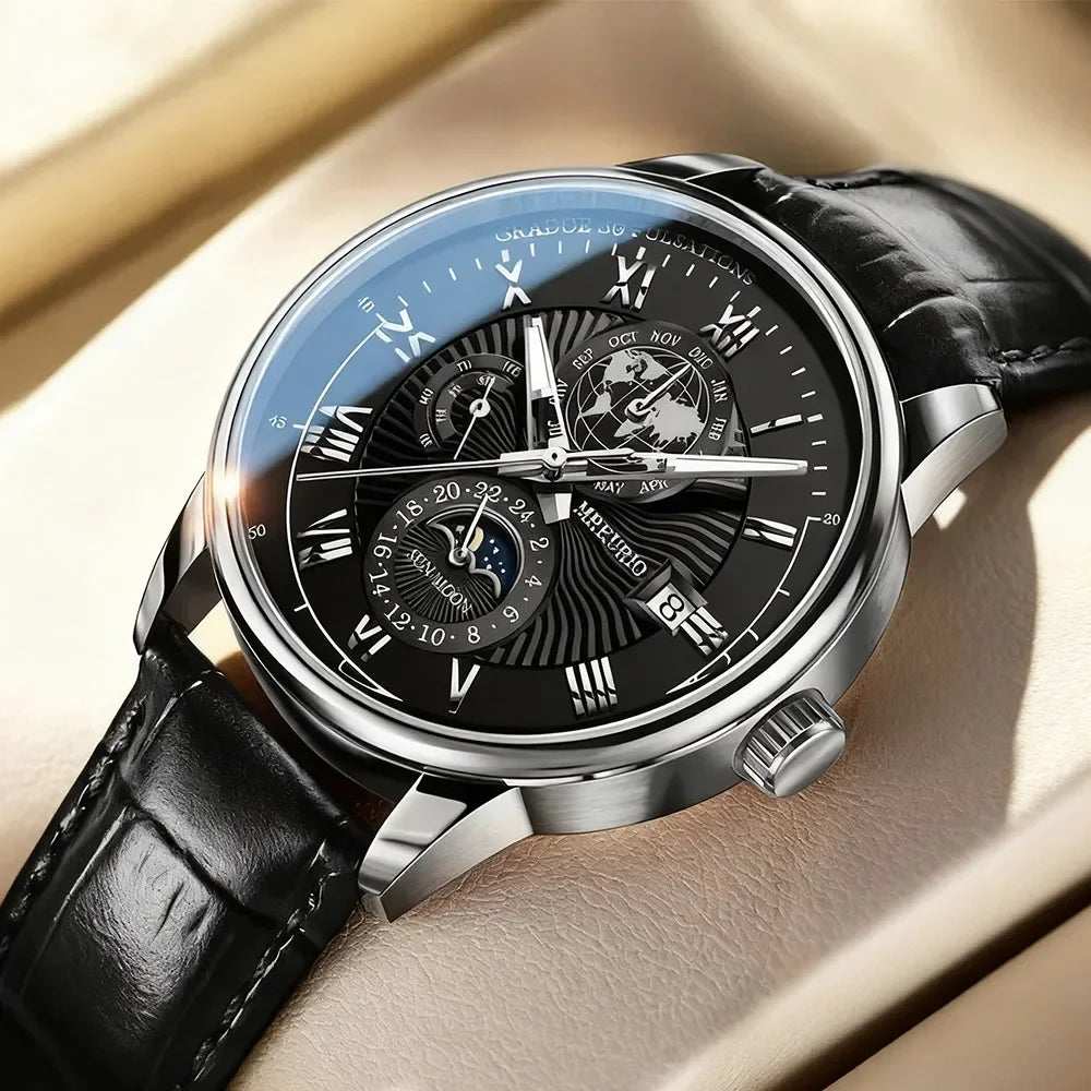 2026 New Luxury Men's Sport Watch Fashion Top Waterproof Luminous Leather Date Quartz Wristwatch Man's Clock