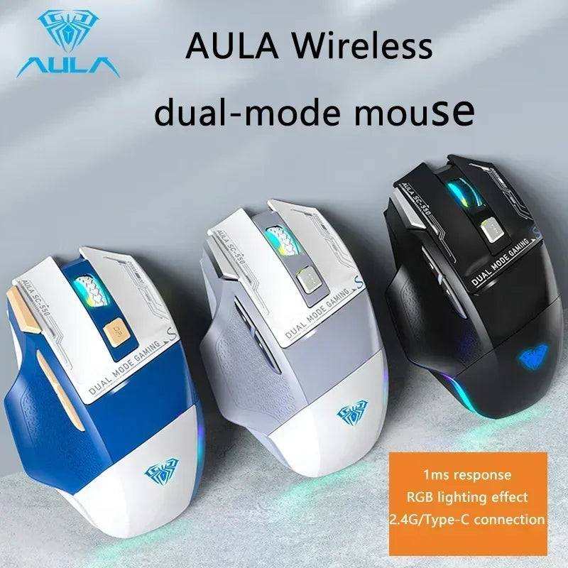 AULA SC550 Wireless Gaming Mouse Dual-mode Rechargeable Luminous Mechanical gaming mouse for Desktop/laptop E-sports USB Mouse
