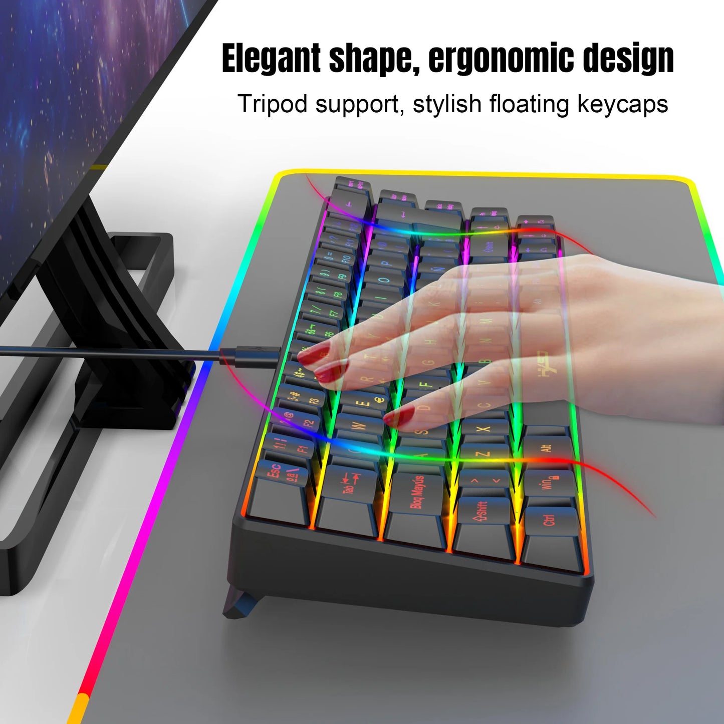 ¡Oferta destacada! Teclado gaming con cable de 69 teclas en español, retroiluminación RGB, diseño compacto al 68%, un accesorio imprescindible para profesionales de oficina y gamers