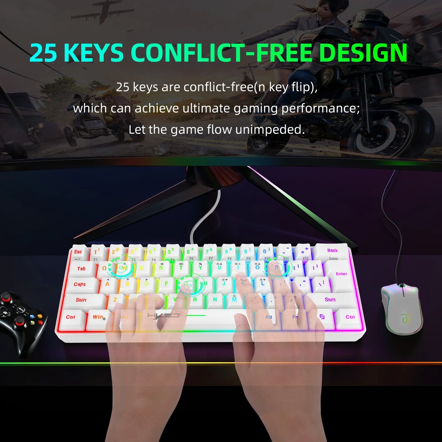 Nuova mini tastiera gaming cablata con membrana sottile, 61 tasti, illuminazione RGB Touch, combinazioni rapide multiple, ideale per gaming e ufficio