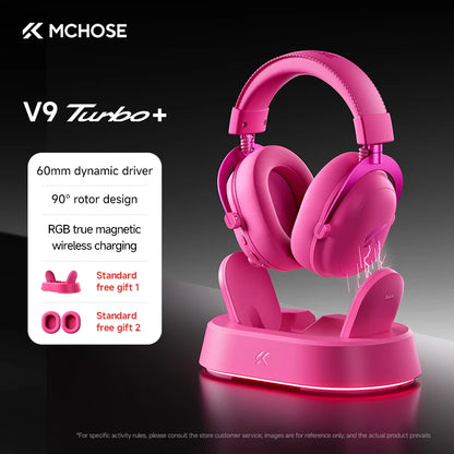 MCHOSE V9 Turbo + Wireless Gaming Headset 60mm 7.1 Surround Sound Professional Esports Headphones With RGB Charging Base