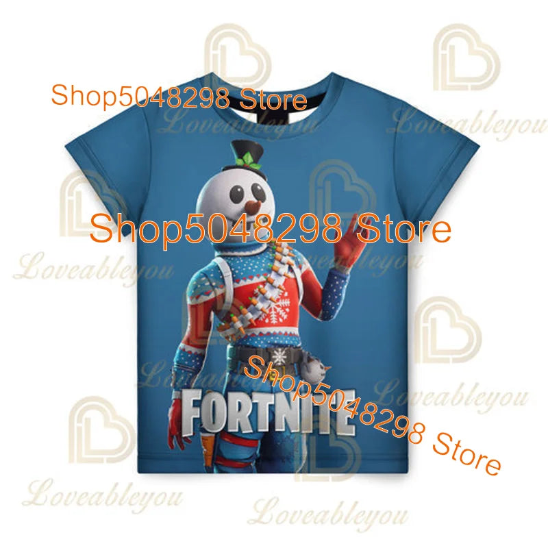 Camiseta infantil de verano Cartoon Fortnite con estampado 3D, para niños y niñas, streetwear para adultos y niños, camiseta divertida de cuello redondo