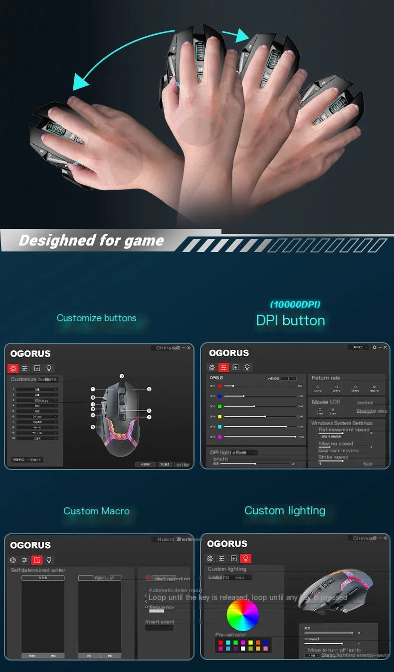 Wired Game Mouse 12000 DPI Adjustable Macro Programming RGB Backlight Ergonomics Design Fire Key E-sport Mause Gaming PC Mice