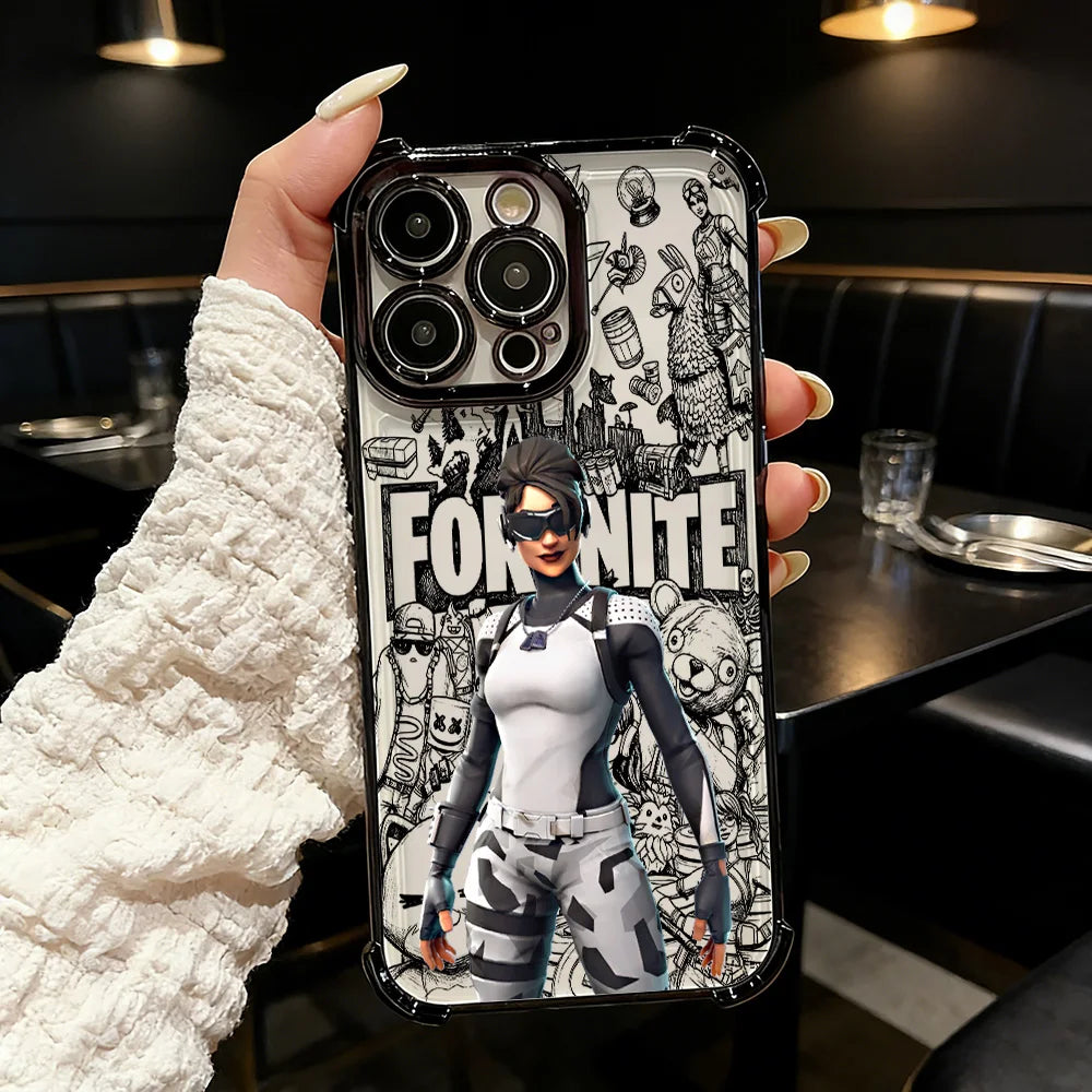 Oblíbený herní kryt na telefon FortniteS s pokovením pro iPhone 17 17e 16e 16 15 14 13 12 11 Pro Max X XR XSMax 7 8 Mini Air Plus, odolný proti pádu