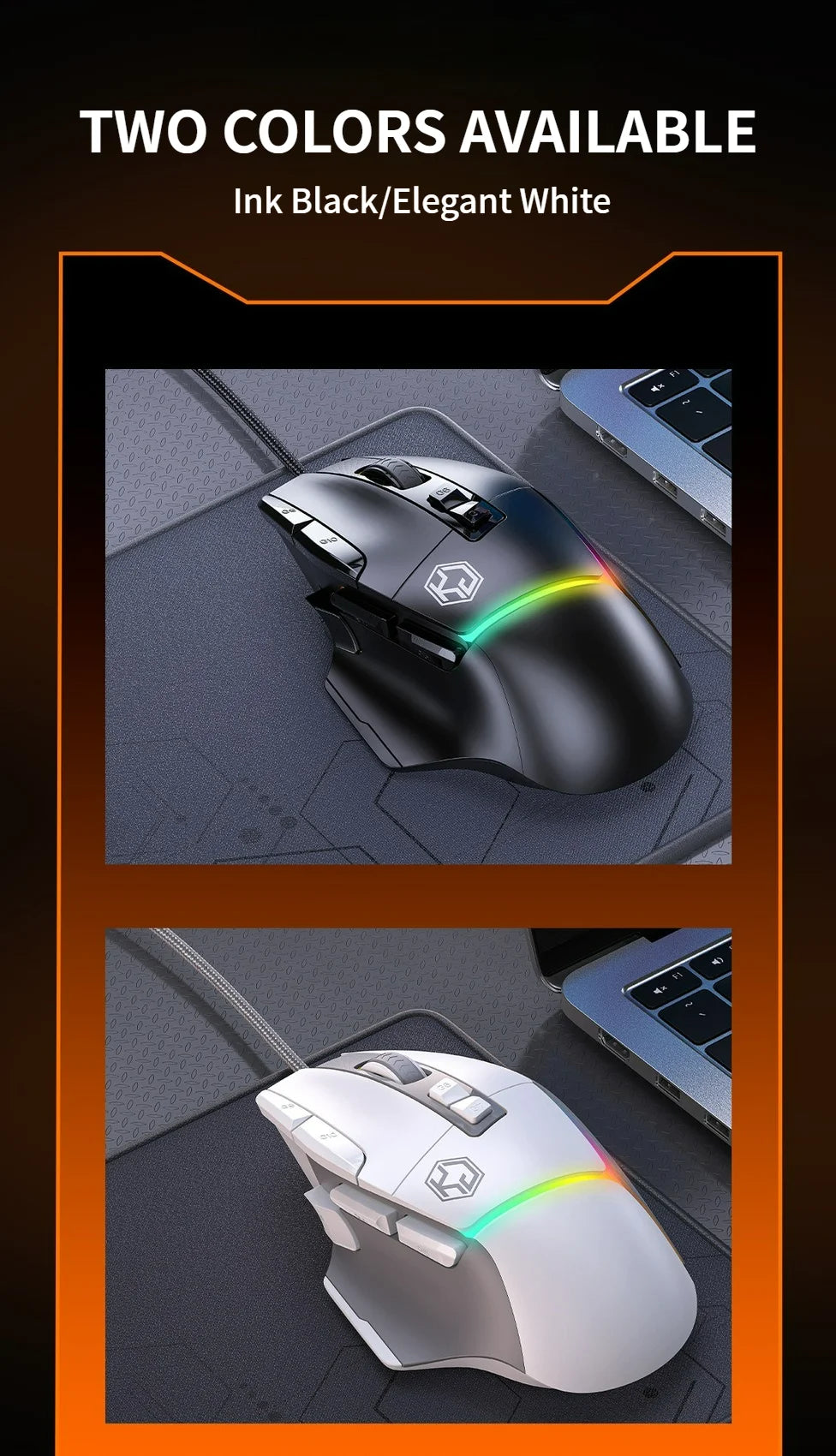 Wired Mouse RGB Lights 10 Keys Macro Programming Gaming Chip 12800DPI Ergonomic Design Medium-Large Hand Gaming Mouse GK502