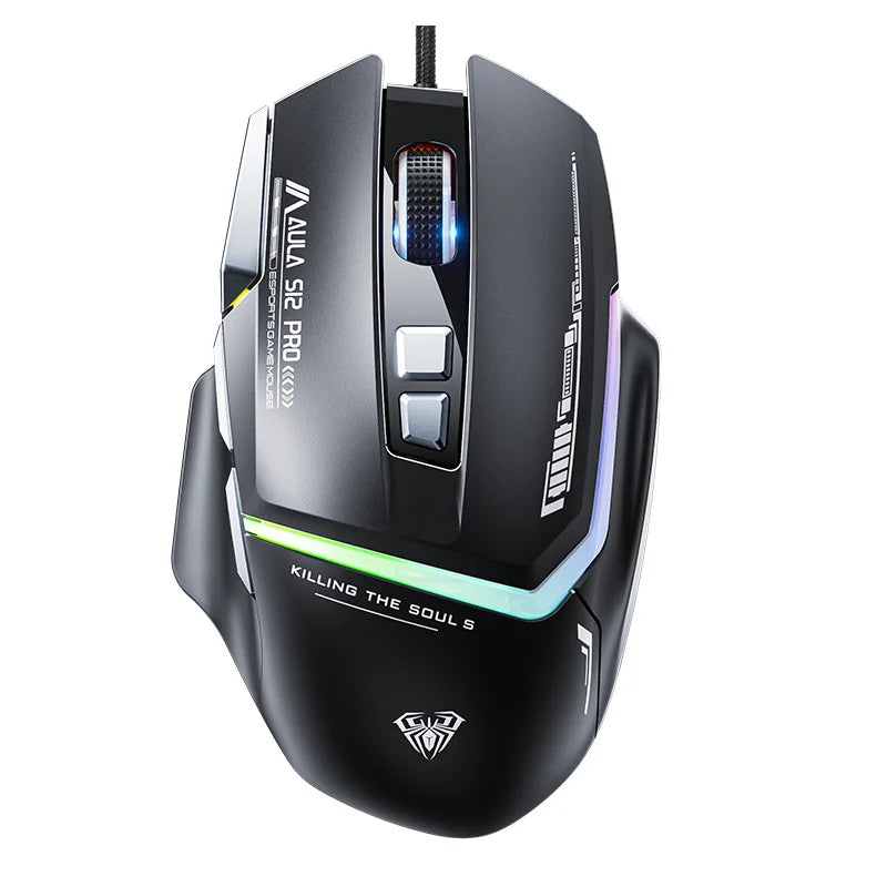Hot Sale AULA S12 Pro Wired Gaming Mouse 12800 DPI RGB Backlit 8 Programmable Buttons Ergonomic Game Mouse for PC Laptop