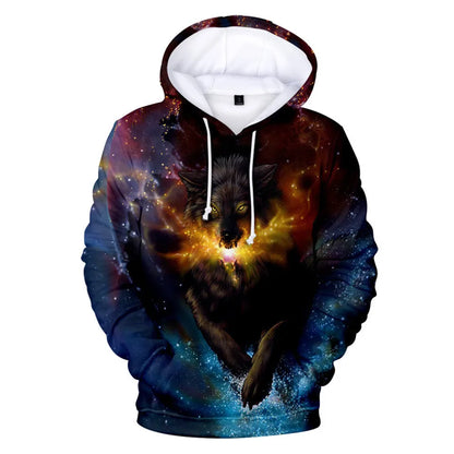 Cool Space Galaxy Wolf Hoodie Hoodies Men Bright Wolf Fashion Handsome Wolf Hoodies Spring Autumn Pullovers Sweatshirts Sweat