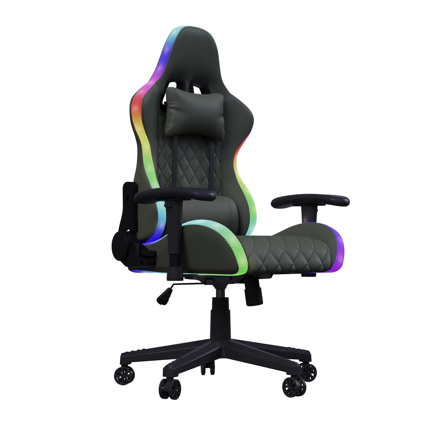 Rosahqnda Gaming Chair with Massage Function, Adjustable Office Chair, Gamer Chair with LED, Lumbar Cushion, Pillow, 150 KG