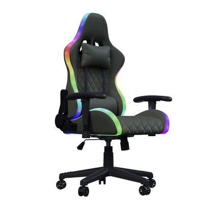 Rosahqnda Gaming Chair with Massage Function, Adjustable Office Chair, Gamer Chair with LED, Lumbar Cushion, Pillow, 150 KG
