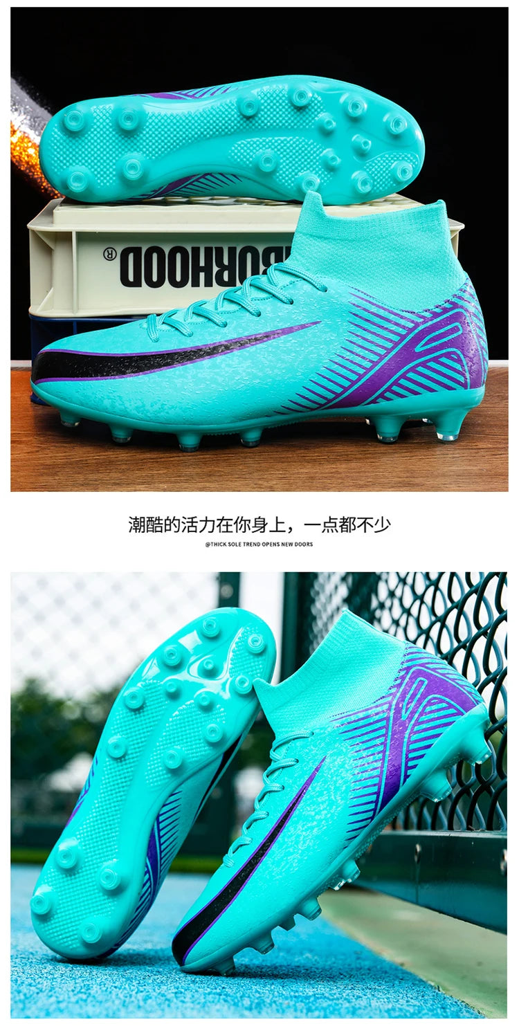 High Top Football Boots Men's Large Size 47 Training Sports AG Long Nail TF Broken Nail Ball Shoes Net Lining Rubber Outsole