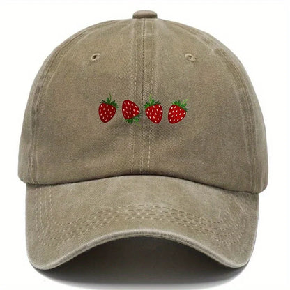 Cappellino da baseball con stampa a fragole e visiera regolabile, cappellino alla moda con visiera a becco d’anatra per uomo e donna, design con parte superiore morbida
