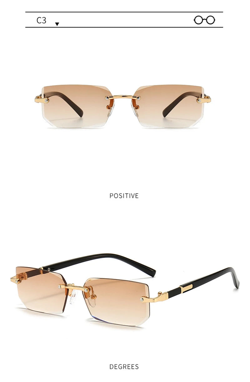 Mode Rimless Solglasögon Män Kvinnor Populära Ramlösa Solglasögon Man Kvinna Klassiska Små Fyrkantiga Sommar Resesolglasögon