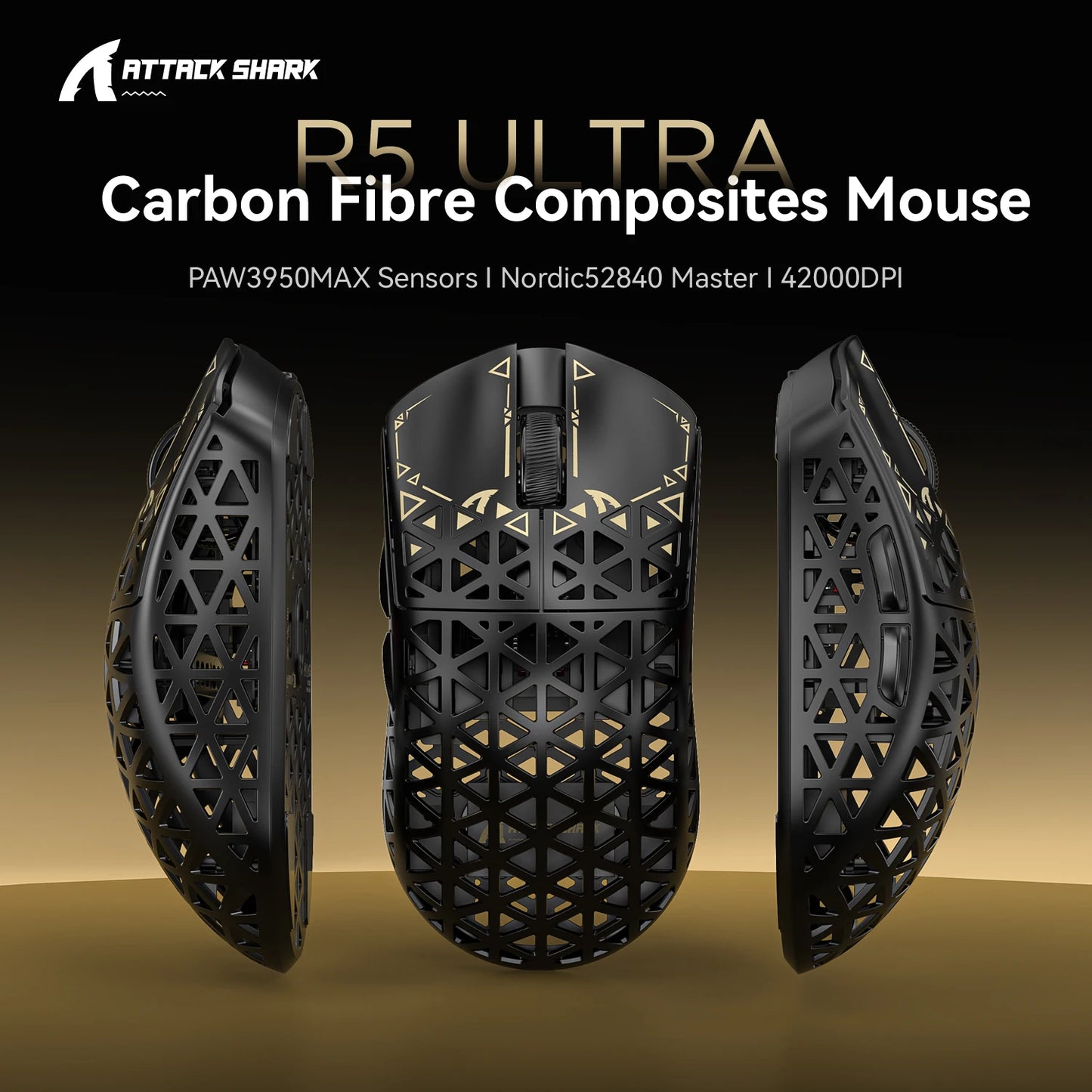 ATTACK SHARK R5 Ultra Carbon Fiber Wireless Gaming Mouse, PixArt PAW3950MAX Gaming Sensor, 42000DPI, 8000Hz, MCU Nordic 52840