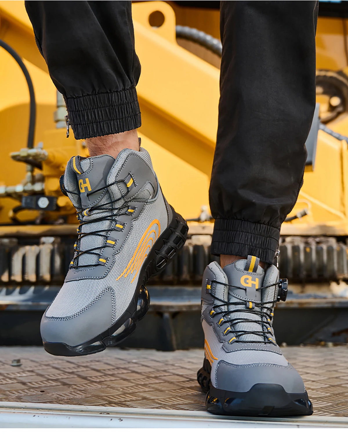 Bottes de sécurité de travail montantes pour hommes, chaussures de protection indestructibles à bout en acier, bouton rotatif, chaussures de travail de sécurité