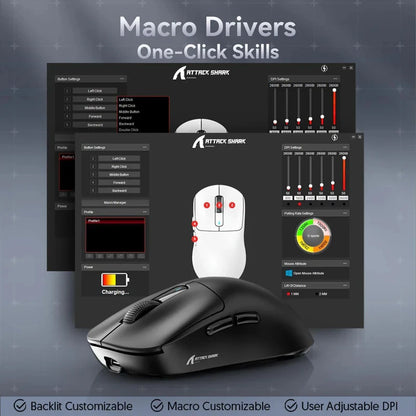ATTACK SHARK X3 Three-mode Mouse 1K Hz,X3Pro Bluetooth Wireless Mouse 4K Hz Lightweight,PAW3395,650IPS Mobile Speed