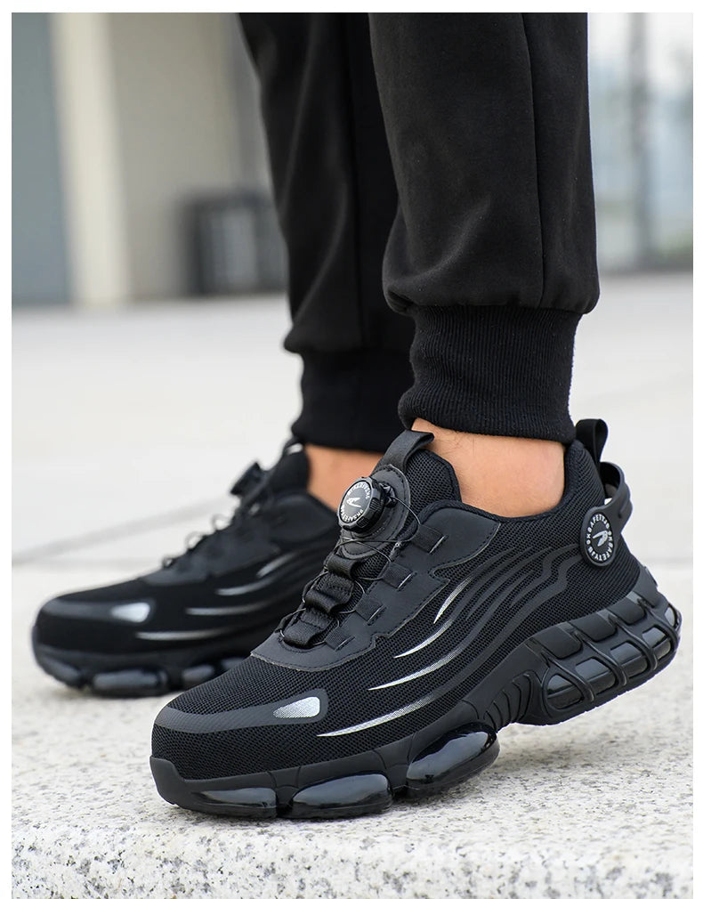 Chaussures de sécurité de travail à bouton rotatif pour hommes, chaussures à bout en acier indestructibles, baskets de travail, bottes de protection, taille 47 48