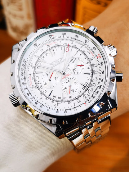 Jaragar Automatic Watch for Men Military Multifunction 3 Sub-Dials Sports Mechanical Watches Top Brand Luxury Leather Steel Band