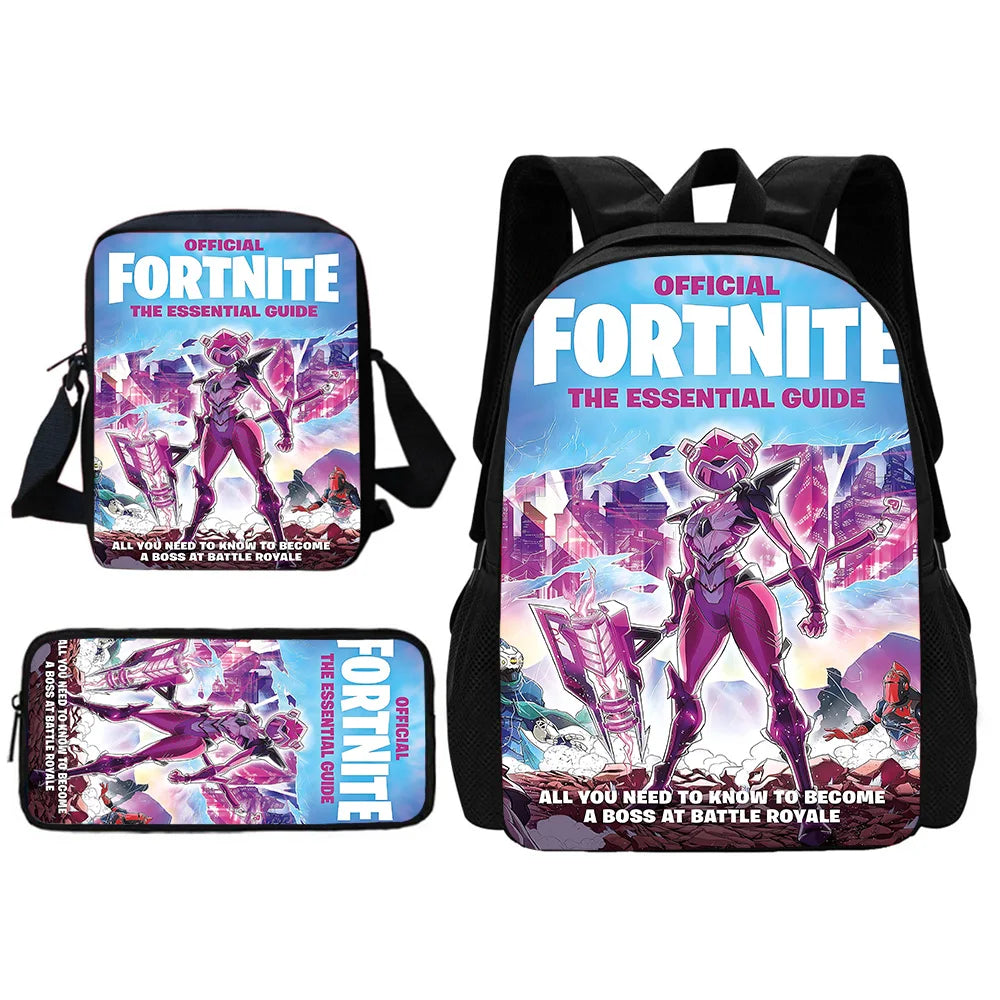 Mochila escolar infantil con bolso de hombro y estuches para lápices, bolsas escolares con diseño de juego popular F-FortniteS para niños y niñas, el mejor regalo