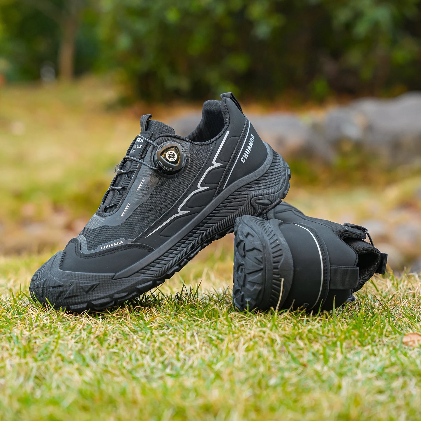 Men's Lightweight Casual Shoes Outdoor Running Shoes in Black Grey Khaki Sizes 39-48 PU Material with Canvas