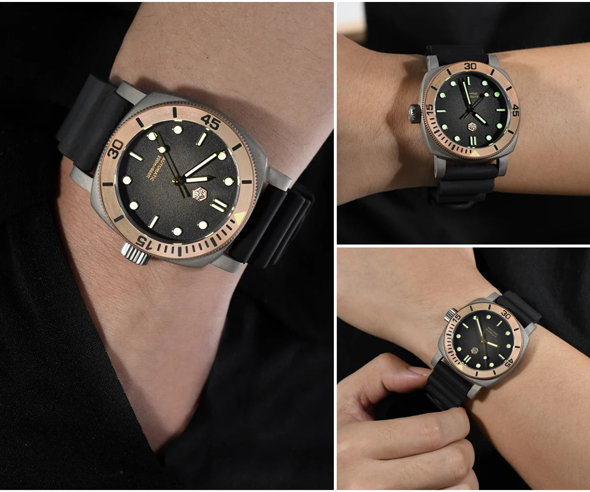 San Martin 42mm Retro Titanium Diver Watch NH35 Automatic Men Mechanical Watches Bronze Bezel Sapphire Luminous Waterproof 200m