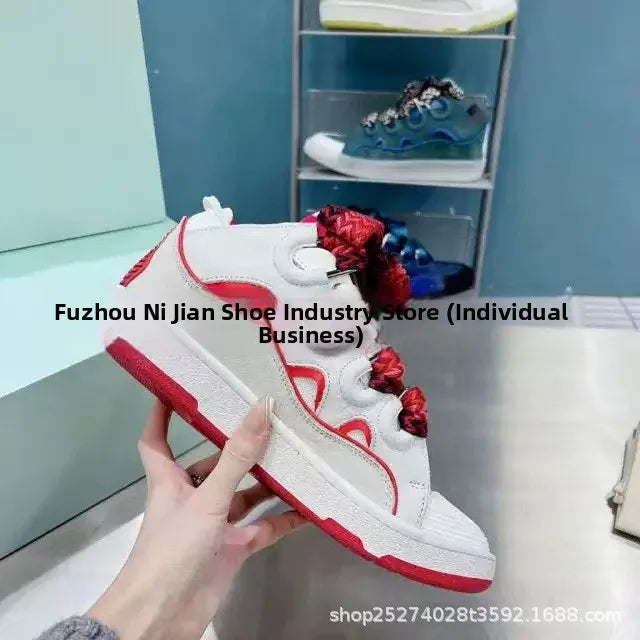 Comfortable High Heel Skate Shoes Thick-Soled Casual Sporty Dad Bag Shoes Vietnamese Cambodian New Style Knot-Tied Slip-On