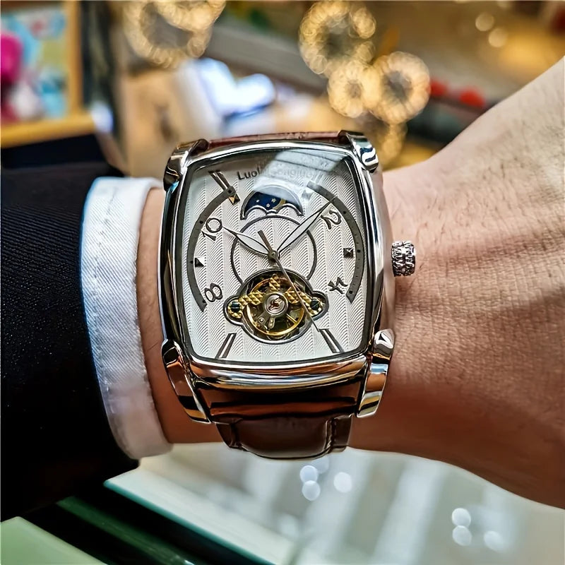 [Luksusur med mekanisk tourbillon] Let luksusur med mekanisk tourbillon til mænd – Fuldautomatisk model i topklasse, trendy »skelet«-design, ideelt til et professionelt outfit o