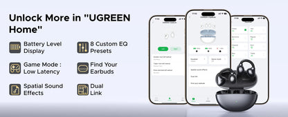 UGREEN ClipBuds Open-Ear Wireless Headphones Bluetooth 6.0 with 4 Mic Clear Call, Earbuds Clip on Earphones 30H Playtime
