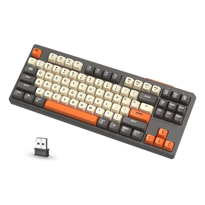 M87 Wireless Gaming Keyboard, Bluetooth 5.0/2.4GHz with Dual Mode 2-in-1 Receiver, 87 Keys TKL Rainbow LED Backlit Quiet Keyboar