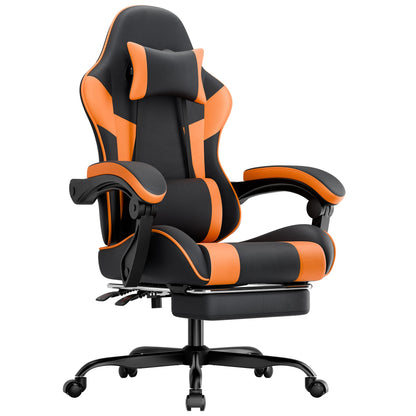 Comanlai Gaming Chair with Footrest Ergonomic High Back Computer Chair with Adjustable Headrest Lumbar Support PU Swivel Chair