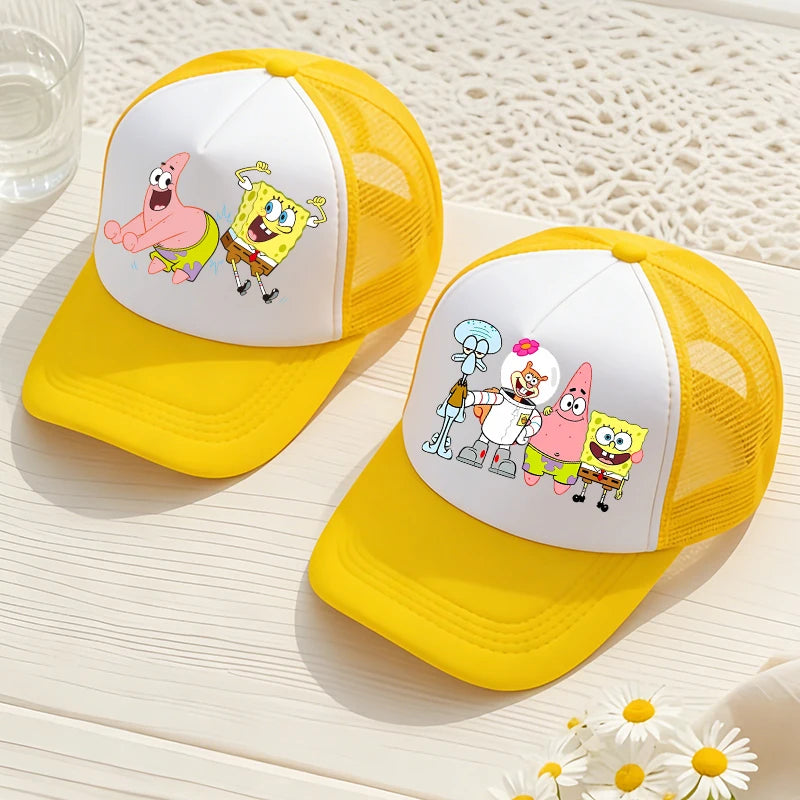 Sød SpongeBob-baseballkasket i anime-stil, rund, til børn, drenge, piger og voksne, til sport og fritid, med solskærm, justerbar, film- og tegneseriefigur, med skygge og netforing