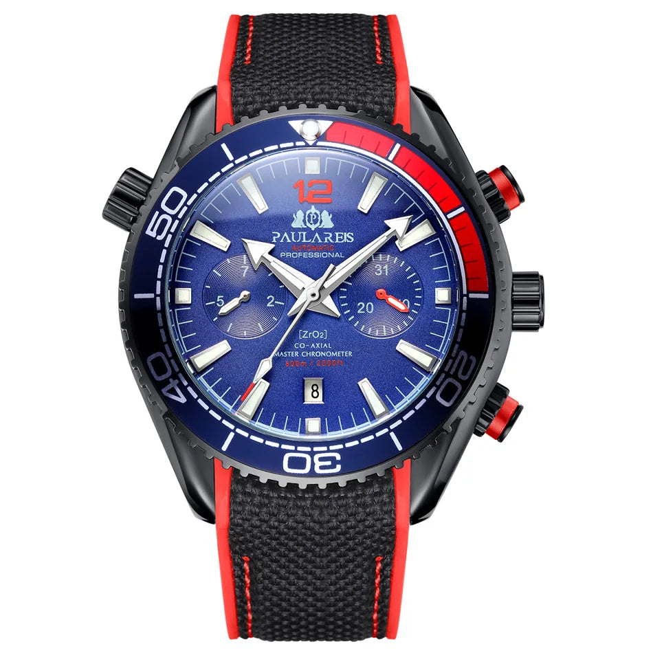 Classic Luxury Men Automatic Watch Multifunction Mechanical Wristwatch Rubber Strap Waterproof Week Date Watches Reloj Hombre