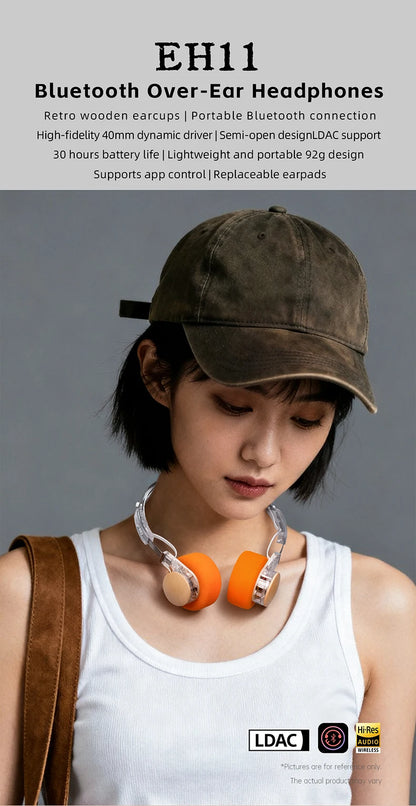 FIIO EH11 On-Ear Bluetooth Headphones, Powerful Bass & LDAC Hi-Res Audio, Lightweight Retro Design, 30H Battery, Dual Device & A