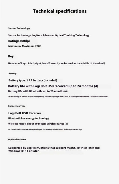 Logitech M750 Mouse 2.4Ghz USB Receiver Wireless Mice 2000DP Office Smart Mouse Portable Mouse For PC Laptop