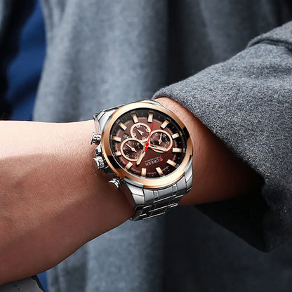 Relógio cronógrafo para homem CURREN, mostrador grande de 48 mm, bracelete em aço inoxidável, três submostradores, relógio de pulso desportivo de quartzo, estilo luxuoso