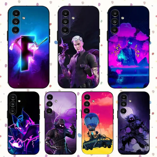 Калъф за телефон R-Royales F-Fortnites за Samsung S24,S21,S22,S23,S30,Ultra,S20,Plus,Fe,Lite,Note,10,9,5G, черен мек калъф