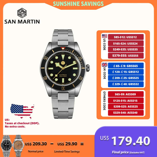 San Martin 40mm Aluminum Bezel NH35 BB58 Automatic Watches For Men Dive Wristwatch 20ATM Sapphire Luminous Reloj SN0008D