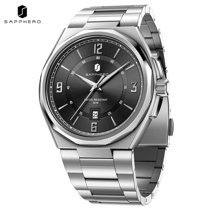 SAPPHERO Luxury Men's Watches Date Display Stainless Steel Watch Strap Men's Gifts Travel Essentials Waterproof Wristwatch