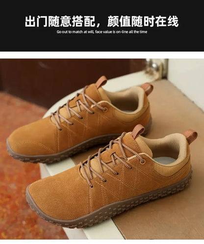 Zapatos de cuero de ante y tejido PU con puntera ancha, antideslizantes, para senderismo, trabajo, deporte masculino y caminatas al aire libre para mujer