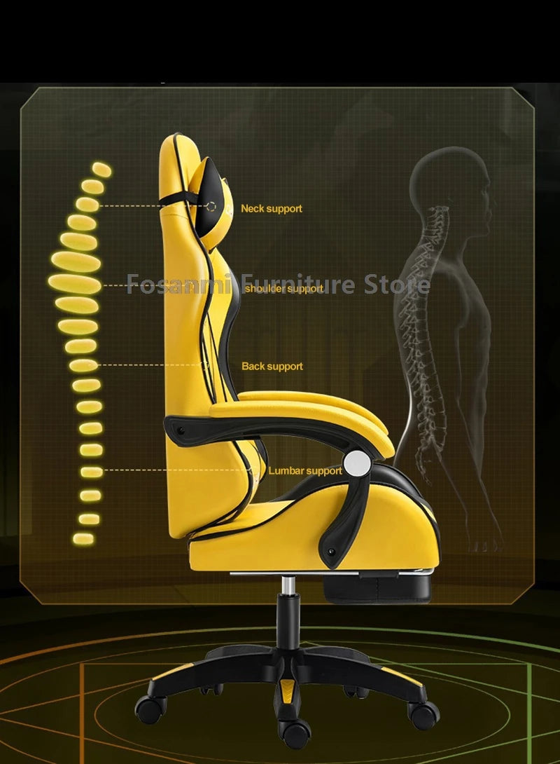 Fosanmi Gaming Chair with Footrest & Headrest, Ergonomic Leather Racing Chair, Swivel Computer Gaming Chair with Adjustable Armrests for Office