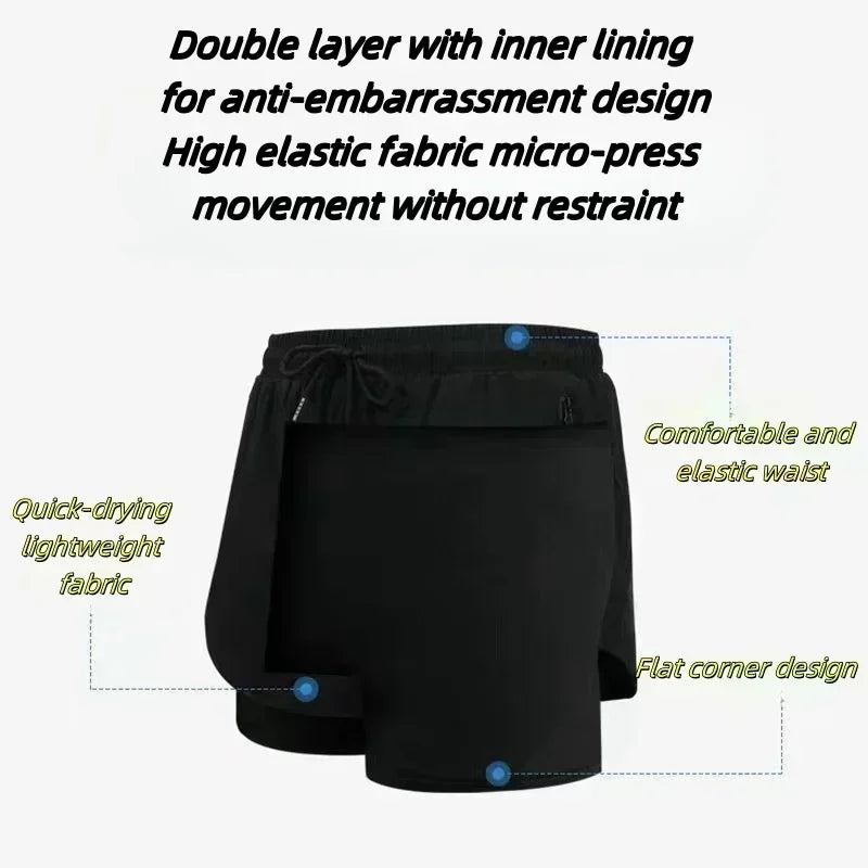 Dragon Ball Men's Double-layer Shorts Son Goku Summer Japanese Anime Fake Two-piece Sports Fitness Quick-drying Shorts, Produit gaming premium Fraquane
