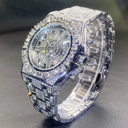 Luxury Gold Men Watch Waterproof Stainless Steel Iced Bracelet Full  Diamond Watches For Male New Dial Work Trend Clock Gift