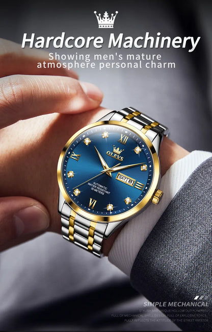 OLEVS 9946 Brand Original Man Watch Dual Calendar Diamond Scale Luxury Automatic Mechanical Watch for Men Business Wristwatches