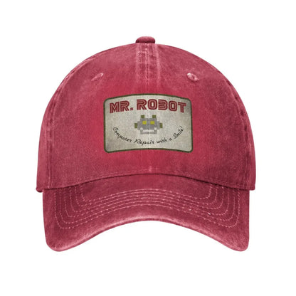 Computer med Sourires Anime Funny Mr Robot Custom Retro Cowboy vasket baseballkasket til mænd Denim solhat Hip Hop-kasket