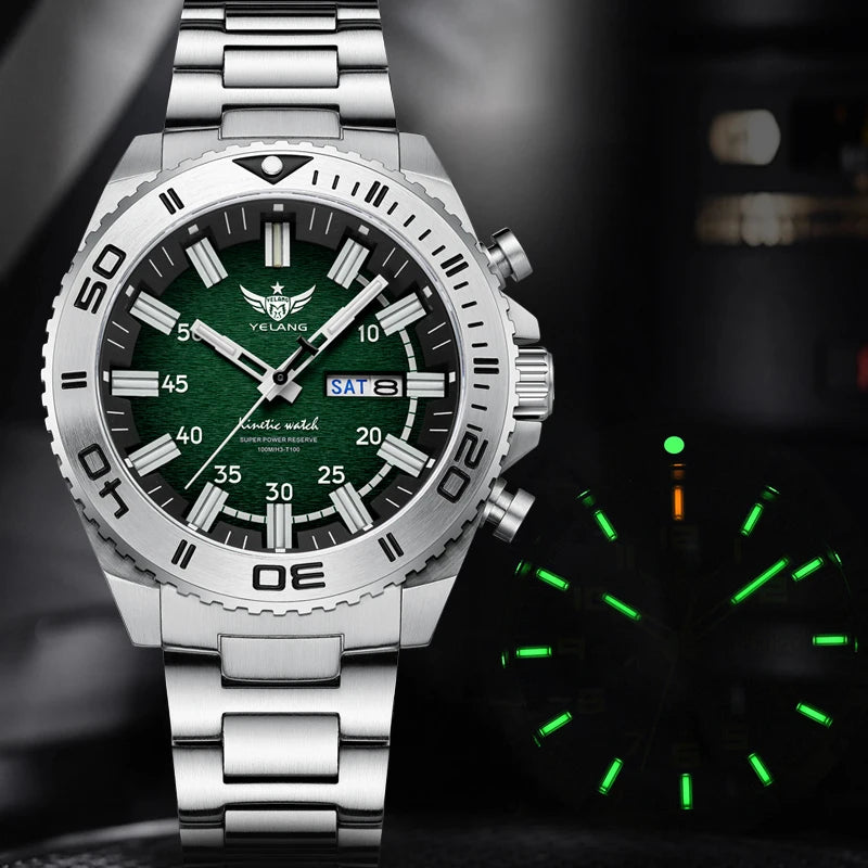Yelang Watches V1035 44mm Men Diving Watch Human Kinetic Energy Watch 100m Waterproof Watches luminous Japan PX83 Sapphire